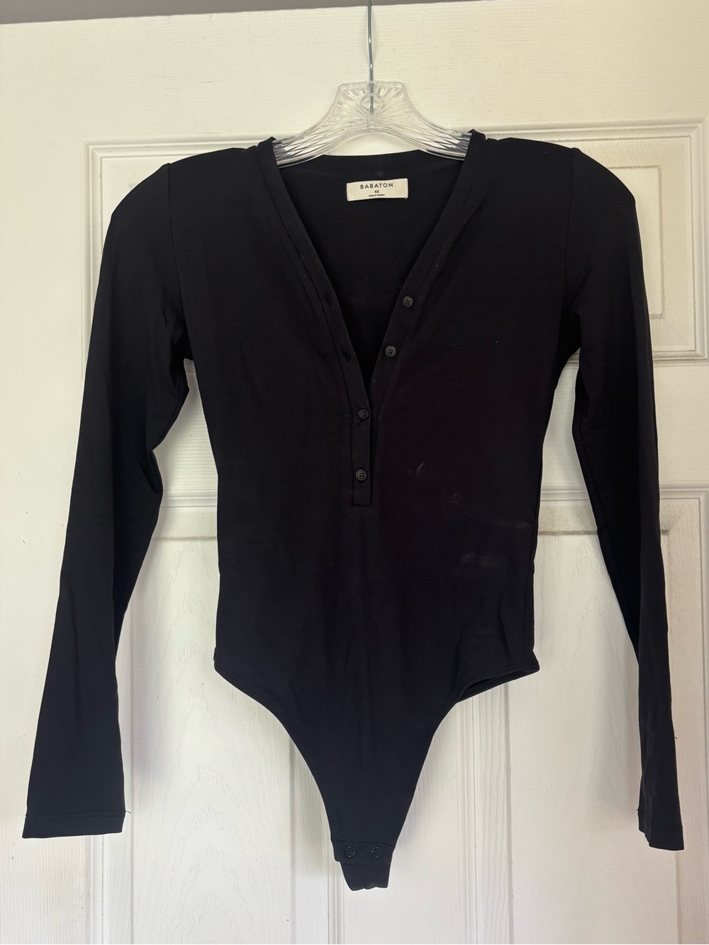 Aritzia Babaton Black Long Sleeve Henley Bodysuit